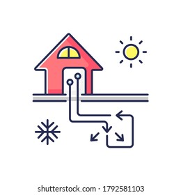 Geothermal Heating And Cooling System RGB Color Icon. Sustainable House Conditioning. Using Natural Resources For Climate Control. Isolated Vector Illustration