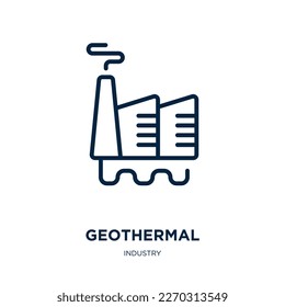 icono geotérmico de la colección industrial. Icono de contorno geotérmico lineal delgado, energético, ecológico aislado en fondo blanco. Signo geotérmico vectorial de línea, símbolo para web y móvil
