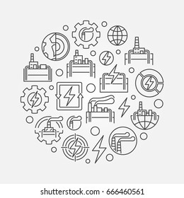 Geothermal power circular illustration. Vector round outline industrial symbol made with geothermal energy icons