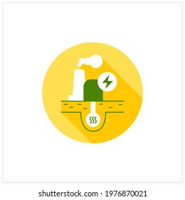 Geothermal power flat icon. Geothermal energy. Dry steam,flash steam, binary cycle power station. Electricity generation concept. Vector illustration