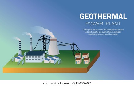 geothermal power plant industry vector illustration, geothermal energy station banner design template, geothermal renewable energy, green alternative power