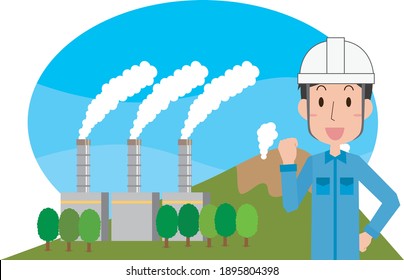 Geothermal power plant and male workers
