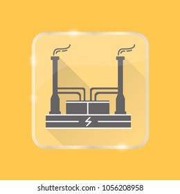 Geothermal power plant silhouette icon with long shadow in flat style on transparent button. Alternative renewable energy concept symbol isolated.