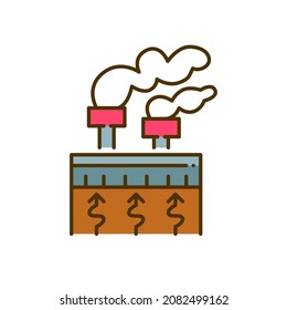 Geothermal power plant. Sustainable alternative energy generation. Pixel perfect, editable stroke colorful icon