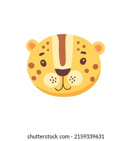 Gepard wild cat cute animal face isolated flat cartoon head. Vector funny childish mask, leopard or tiger wildcat, cheetah beast dangerous carnivore. Cute comic emoticon emoji design, spotted leopard