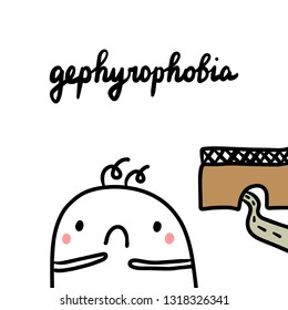 Gephyrophobia hand drawn illustration with cute marshmallow