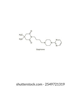 Gepirona estructura molecular esquelética plana receptor 5-HT1A Fármaco agonista parcial utilizado en el tratamiento de la depresión. Diagrama científico de la Ilustración vectorial.