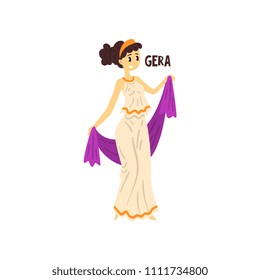 Gera Olympian Greek Goddess, ancient Greece mythology character vector Illustration on a white background