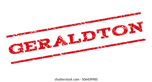 Geraldton watermark stamp. Text caption between parallel lines with grunge design style. Rubber seal stamp with dust texture. Vector red color ink imprint on a white background.