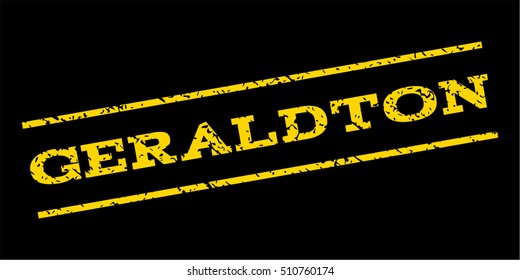 Geraldton watermark stamp. Text caption between parallel lines with grunge design style. Rubber seal stamp with scratched texture. Vector yellow color ink imprint on a blue background.