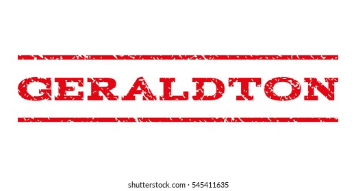 Geraldton watermark stamp. Text caption between horizontal parallel lines with grunge design style. Rubber seal stamp with dirty texture. Vector intensive red color ink imprint on a white background.