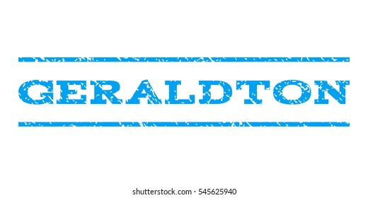 Geraldton watermark stamp. Text caption between horizontal parallel lines with grunge design style. Rubber seal stamp with dirty texture. Vector blue color ink imprint on a white background.