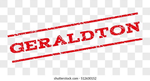Geraldton watermark stamp. Text tag between parallel lines with grunge design style. Rubber seal stamp with unclean texture. Vector red color ink imprint on a chess transparent background.