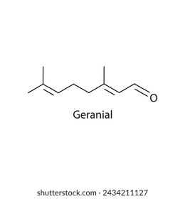 Geranial skeletal structure diagram.volatile compound molecule scientific illustration on white background.