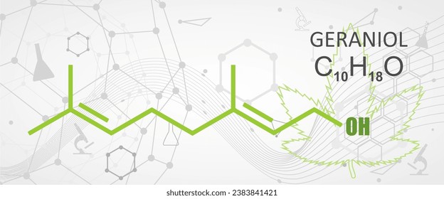 Geraniol chemical structure. Primary component of rose oil and citronella oil. Common additive in perfume and cosmetic industry as aroma substance. Skeletal formula. Cannabis terpene