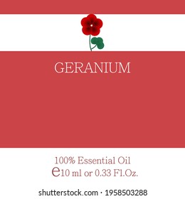 Geranium. Diseño esencial de la etiqueta de aceite. Plantilla de empaquetado de cosméticos. Imagen vectorial sobre el tema de la aromaterapia.