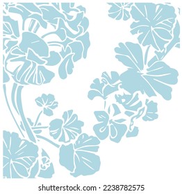Geranium floral drawing. Vector pattern illustration in blue color.
