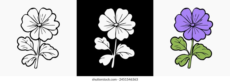 Vector de flores de geranio sobre fondo aislado blanco. hermosa ilustración botánica. Silueta floral decorativa.