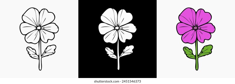Geranium Flower vector on white isolated background. beautiful botanical illustration. Decorative floral silhouette.