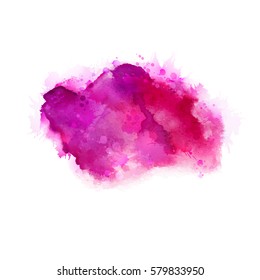 Geranium, Hot Pink And Magenta Watercolor Stains. Bright Color Element For Abstract Artistic Painting Background.