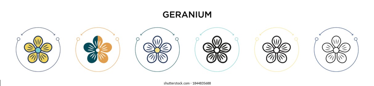 Geranium icon in filled, thin line, outline and stroke style. Vector illustration of two colored and black geranium vector icons designs can be used for mobile, ui, web