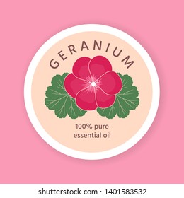 Geranium icon. Label, sticker, packaging design for essential oil, cream, soap, etc.