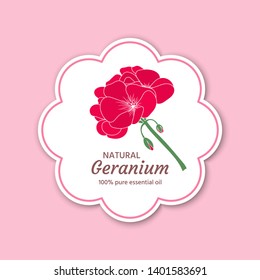 Geranium icon. Label, sticker, packaging design for essential oil, cream, soap, etc.