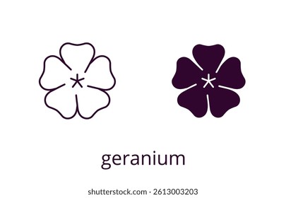 Geranium icon, line editable stroke and silhouette