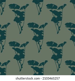 Geranium leaves in dark green clusters on a green background in a seamless repeat vector pattern. Great for textiles, surface textures, giftwrap, wallpaper.