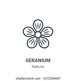 Geranium outline vector icon. Thin line black geranium icon, flat vector simple element illustration from editable nature concept isolated on white background