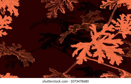 Geranium pattern black plant textile pattern. Flower seamless. Abstract  fabric for summer dress. Blue color texture with bloom motiv. Nature and old fashion vintage art print for spring shirt