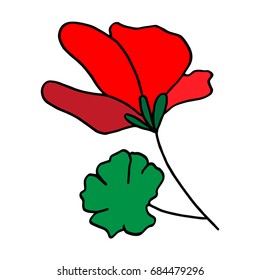 Geranium. Red summer flower in detail. Hand drawn illustration vector on white background.