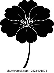 Icono de dibujo floral blanco y negro de Vector de silueta de geranio