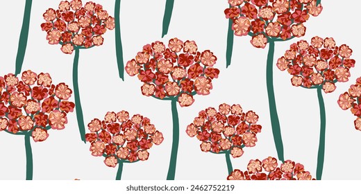 Geranium. Stylized fantasy flowers and leaves in Japanese style vector seamless pattern spring motifs ornament. Retro style.