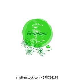 Geranium vector. Medicinal herb. Design for eco, nature products, pharmacy cosmetics, body care product, covers, cards, packaging and more.