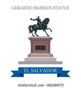 Estatua de Gerardo Barrios en El Salvador. La vista histórica estilo caricatura plana muestra la atracción sitio web ilustración vectorial. Vacaciones en los países del mundo viajes colección de turismo de Centroamérica.