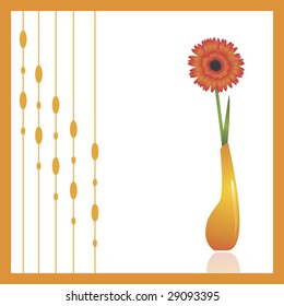 Gerbera (African daisy), a beautiful spring flower in an orange vase against white background. Decorative ornament to the left can be turned off to make copy space.