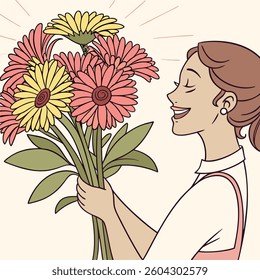 Gerbera daisies usa flowers with woman vector