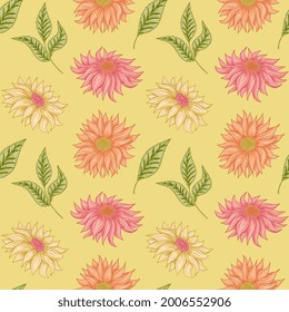 Gerbera daisy floral seamless pattern