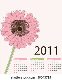 	Calendario de flores Gerbera Daisy 2011 , vector de estilo retro