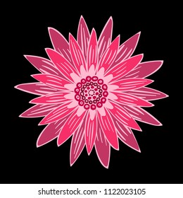 Gerbera or Daisy Isolated. Vector Stylized Flower in Ethnic Style. Beautiful Handwritten Blossom for Tablecloth, Paper, Tile. Vector illustration. African Camomile. Daisy Flower for Pattern. Mandala.