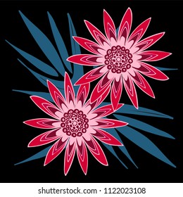 Gerbera or Daisy Isolated. Vector Stylized Flower in Ethnic Style. Beautiful Handwritten Blossom for Tablecloth, Paper, Tile. Vector illustration. African Camomile. Daisy Flower for Pattern. Mandala.