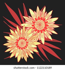 Gerbera or Daisy Isolated. Vector Stylized Flower in Ethnic Style. Beautiful Handwritten Blossom for Tablecloth, Paper, Tile. Vector illustration. African Camomile. Daisy Flower for Pattern. Mandala.