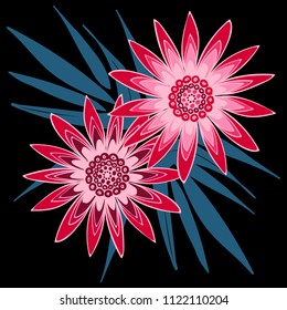 Gerbera or Daisy Isolated. Vector Stylized Flower in Ethnic Style. Beautiful Handwritten Blossom for Tablecloth, Paper, Tile. Vector illustration. African Camomile. Daisy Flower for Pattern. Mandala.