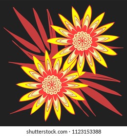 Gerbera or Daisy Isolated. Vector Stylized Flower in Ethnic Style. Beautiful Handwritten Blossom for Tablecloth, Paper, Tile. Vector illustration. African Camomile. Daisy Flower for Pattern. Mandala.