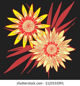 Gerbera or Daisy Isolated. Vector Stylized Flower in Ethnic Style. Beautiful Handwritten Blossom for Tablecloth, Paper, Tile. Vector illustration. African Camomile. Daisy Flower for Pattern. Mandala.
