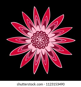 Gerbera or Daisy Isolated. Vector Stylized Flower in Ethnic Style. Beautiful Handwritten Blossom for Tablecloth, Paper, Tile. Vector illustration. African Camomile. Daisy Flower for Pattern. Mandala.