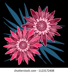 Gerbera or Daisy Isolated. Vector Stylized Flower in Ethnic Style. Beautiful Handwritten Blossom for Tablecloth, Paper, Tile. Vector illustration. African Camomile. Daisy Flower for Pattern. Mandala.