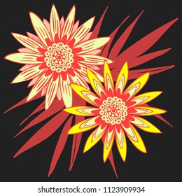 Gerbera or Daisy Isolated. Vector Stylized Flower in Ethnic Style. Beautiful Handwritten Blossom for Tablecloth, Paper, Tile. Vector illustration. African Camomile. Daisy Flower for Pattern. Mandala.