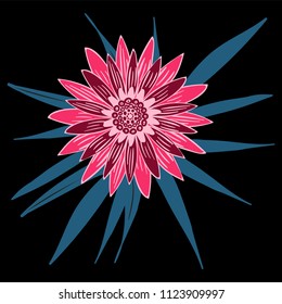 Gerbera or Daisy Isolated. Vector Stylized Flower in Ethnic Style. Beautiful Handwritten Blossom for Tablecloth, Paper, Tile. Vector illustration. African Camomile. Daisy Flower for Pattern. Mandala.